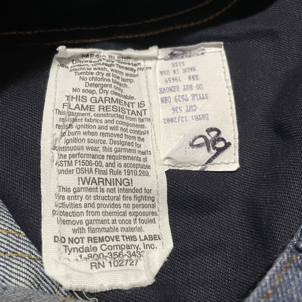 2002 Vintage Y2k Tyndale FR Womens Size 33 X 29 Denim Jeans FLAME RESISTANT USA - Picture 5 of 7